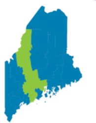 Map of Maine highlighting Kennebec, Somerset, Lincoln, and Waldo Counties